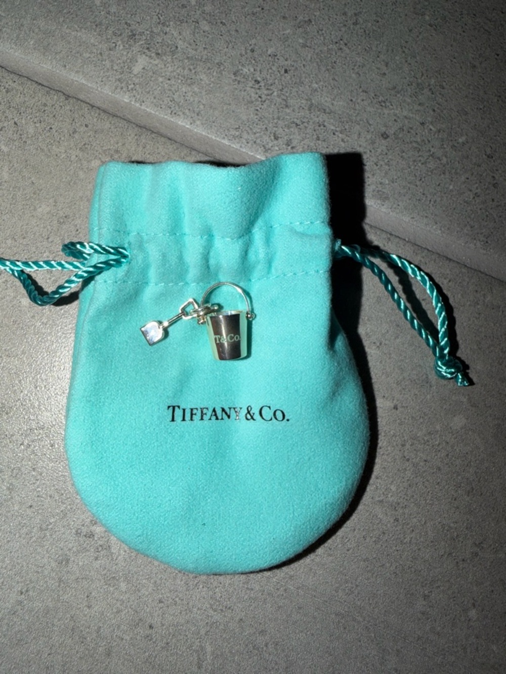 Tiffany & Co. Sterling Silver Beach Bucket w/ Sand Shovel Charm Rare Retired